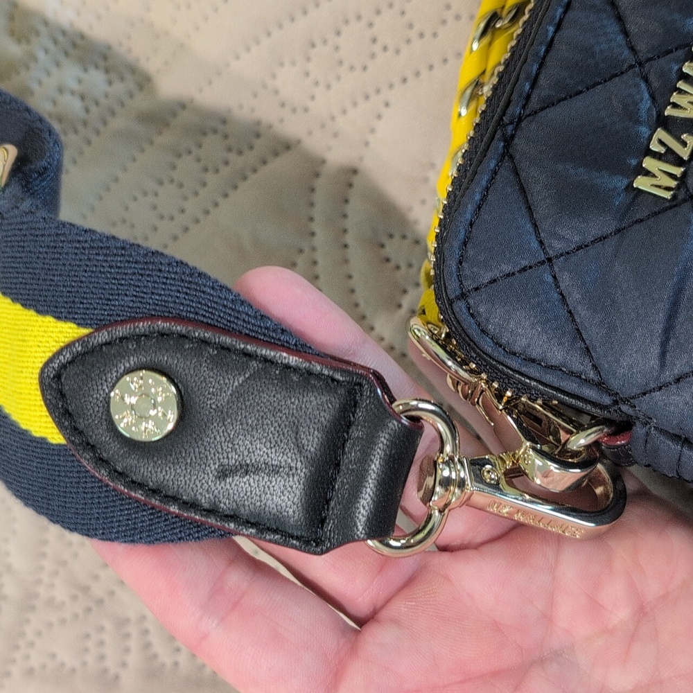 MZ Wallace Quilted Cosby Crossbody Bag with Yellow and Navy Strap - Picture 9 of 9